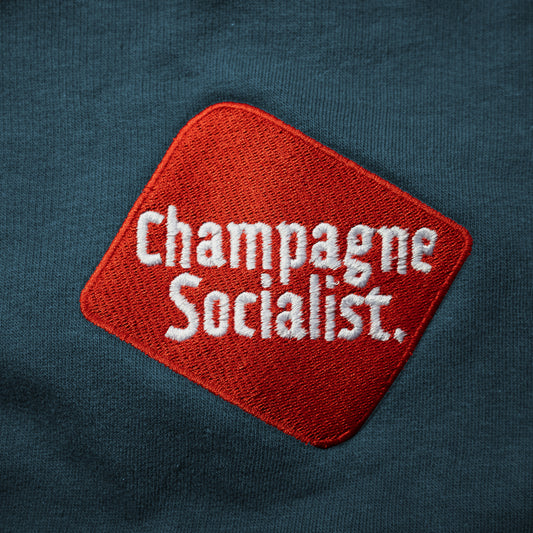 Champagne Socialist Embroidered Sweatshirt (Petrol Blue)