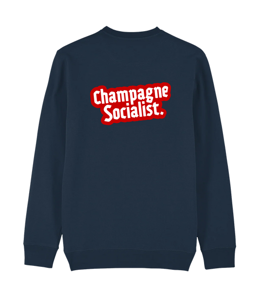 Champagne Socialist 'Sticker' Sweatshirt on Navy Blue