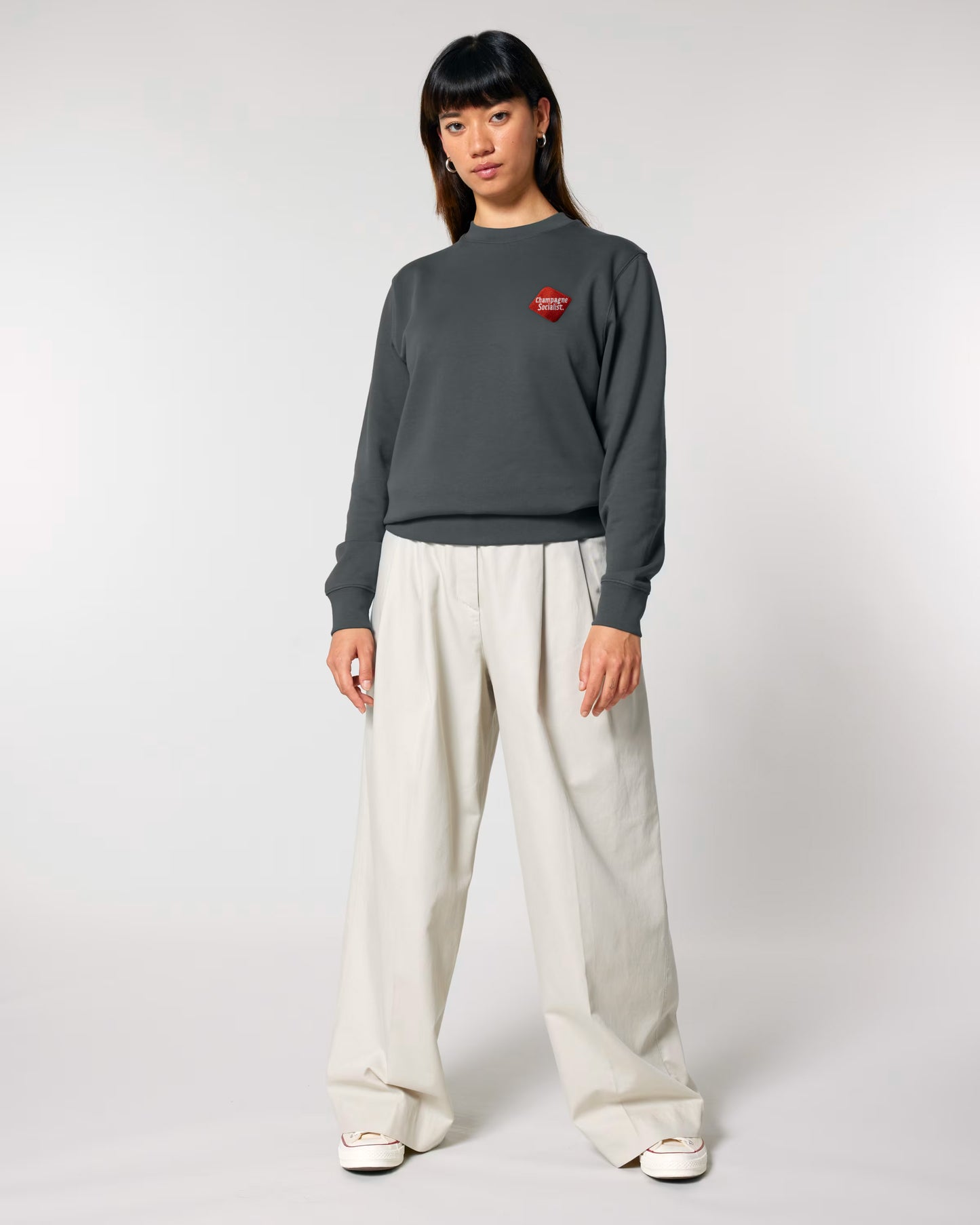 Champagne Socialist Embroidered Sweatshirt (Dark Grey)