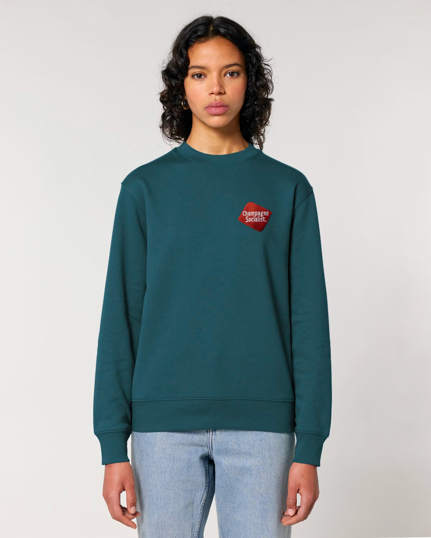 Champagne Socialist Embroidered Sweatshirt (Petrol Blue)