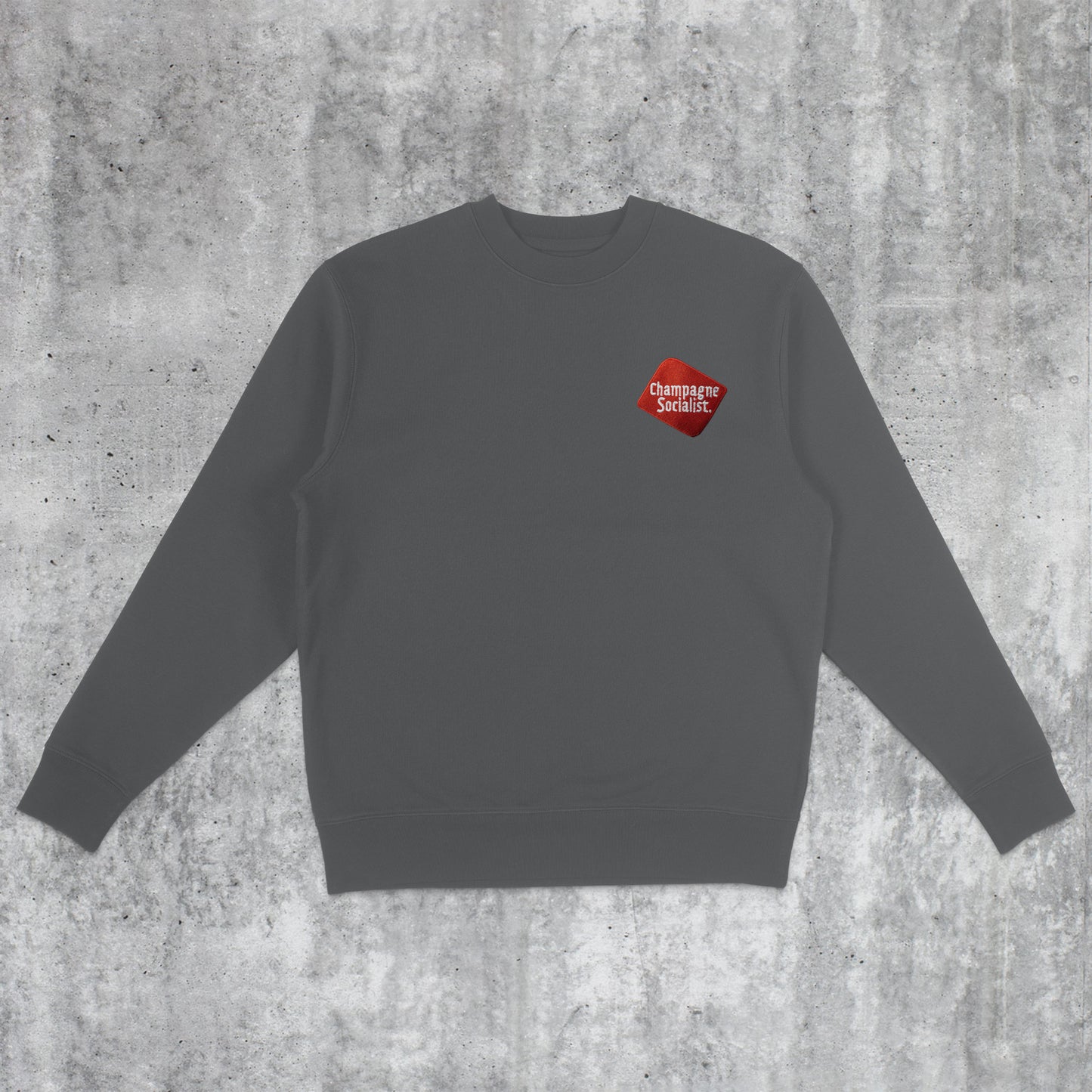 Champagne Socialist Embroidered Sweatshirt (Dark Grey)