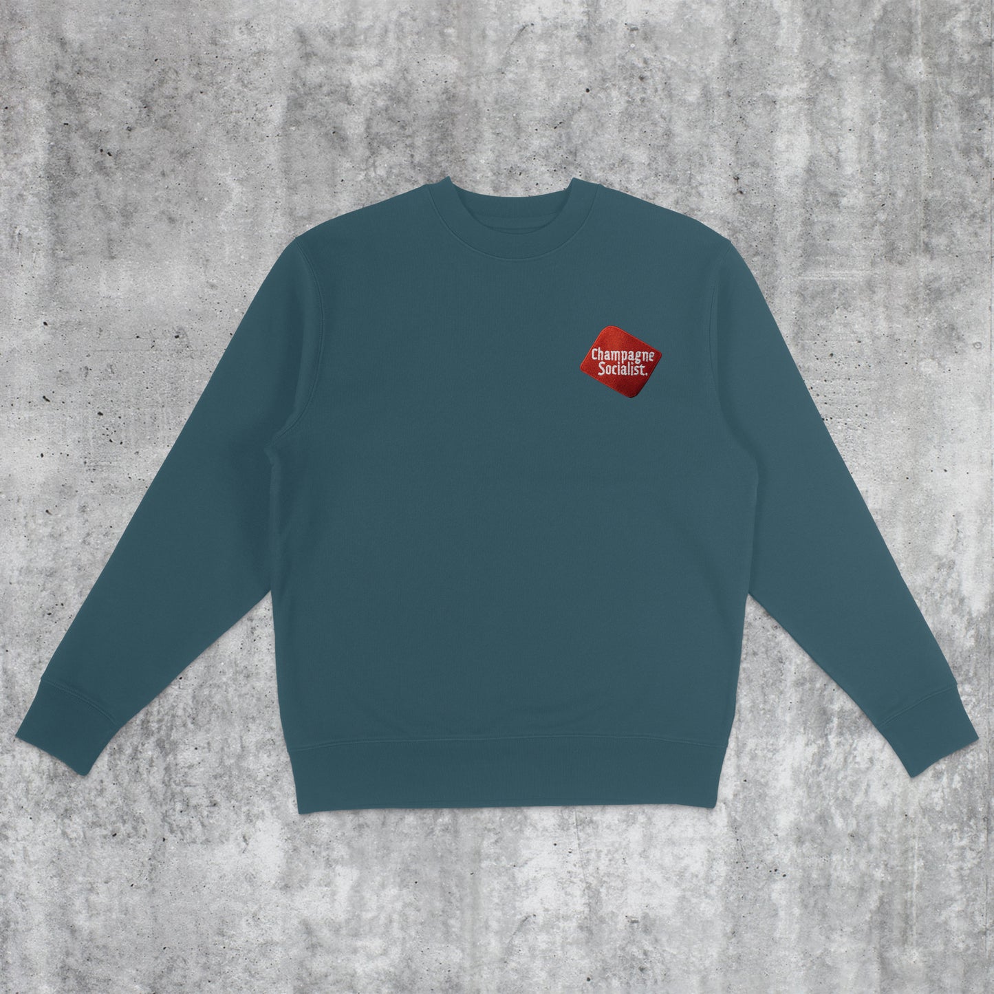 Champagne Socialist Embroidered Sweatshirt (Petrol Blue)